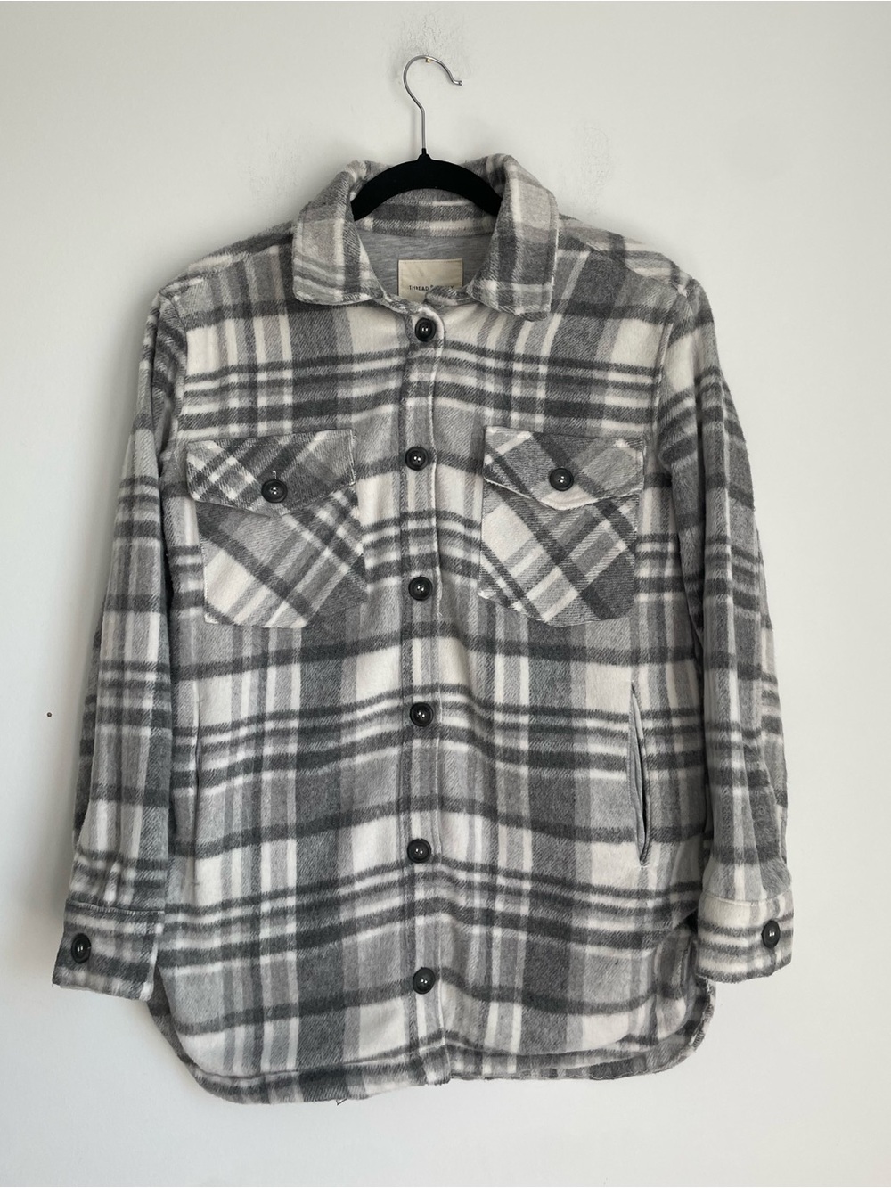 Thread and Supply Gray/White Plaid Fleece Shacket Size XS Fall Barn Chore